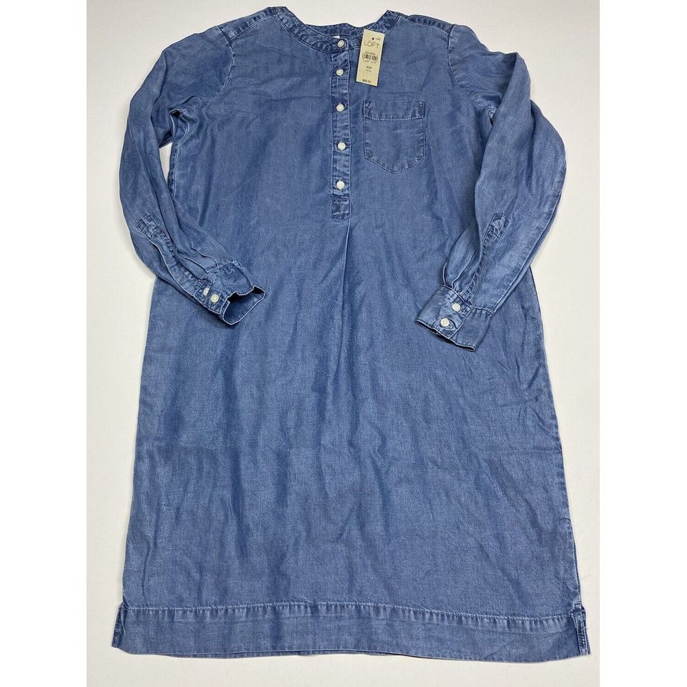 Ann Taylor Loft Chambray Blue Shirt Dress, Size Petite Extra Small PXS‎ New